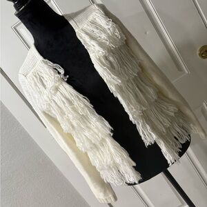 Brigitte Bailey Women's White Long Sleeve Fringe Cardigan